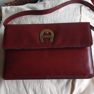 Aigner Red Handmade clutch with handle. 8"×11.5"